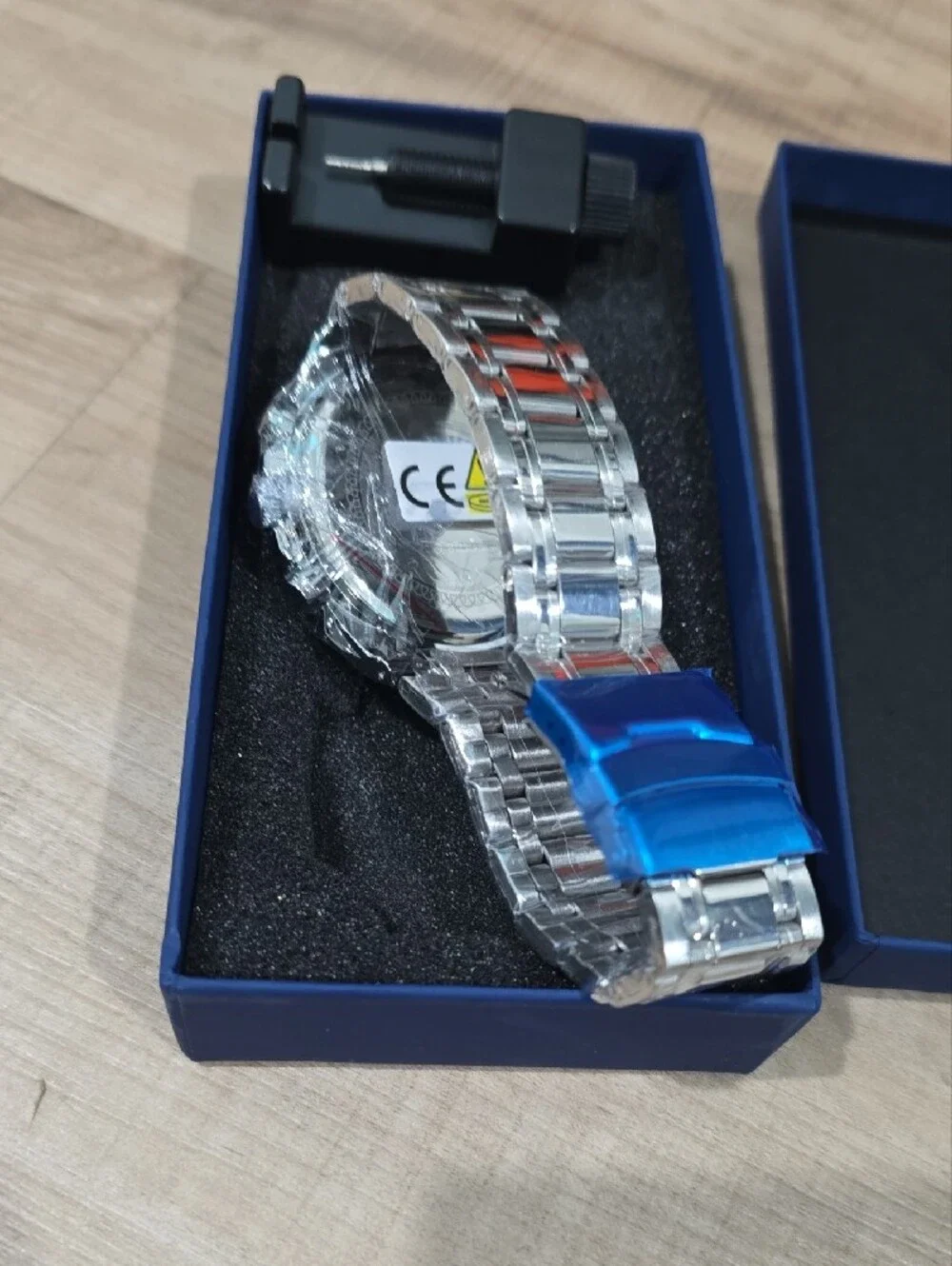 Men's Silver Stainless Steel Chronograph Watch - Black Dial